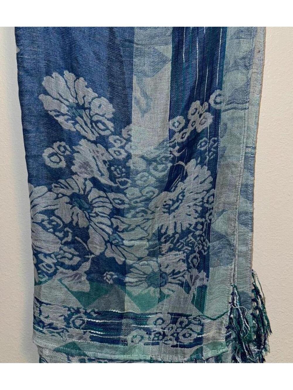 Blue Floral Sarong Wrap Scarf Blanket NWT